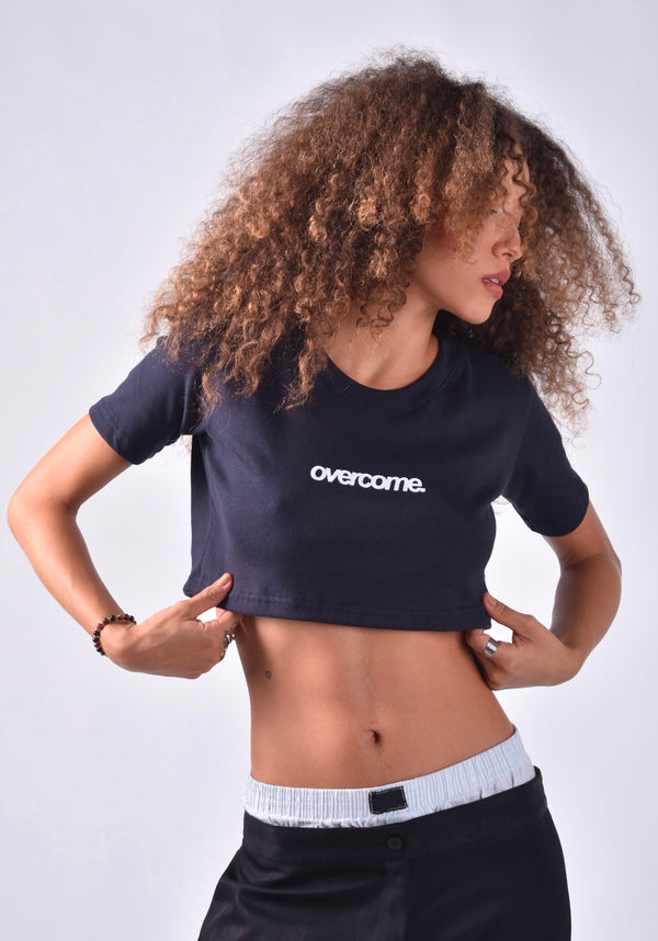 Cropped Overcome Arial Azul Marinho