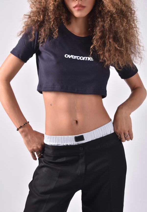 Cropped Overcome Arial Azul Marinho