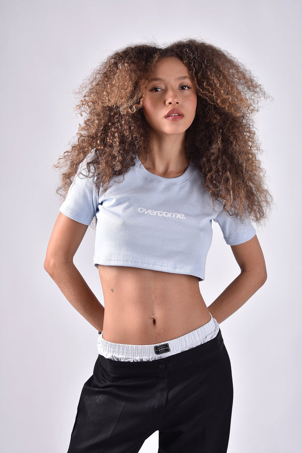 Cropped Overcome Arial Azul Bebê