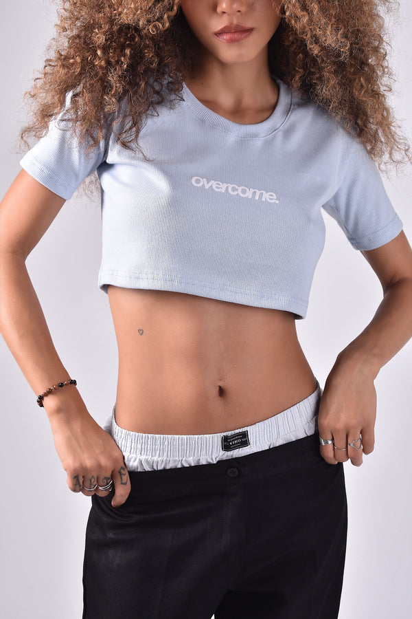 Cropped Overcome Arial Azul Bebê