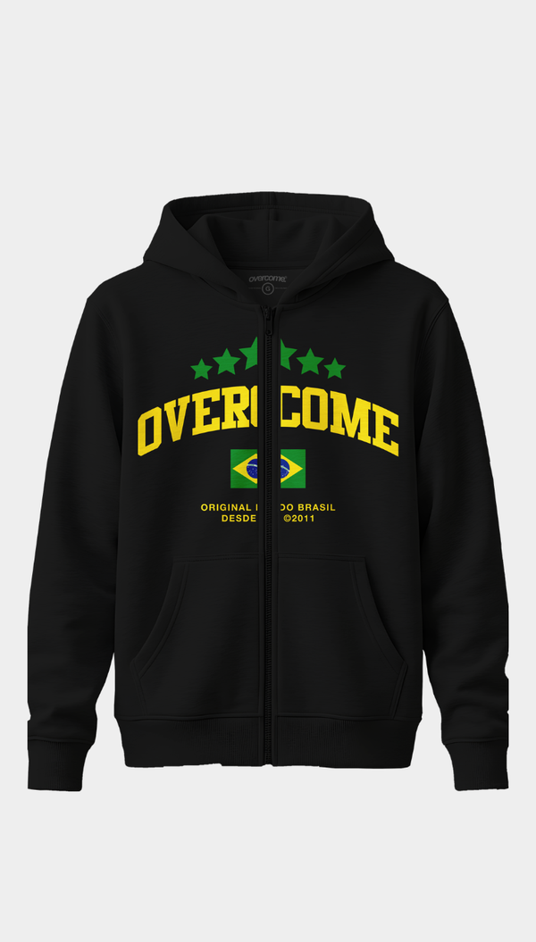 Moletom Canguru Ziper Overcome Green Stars Preto-001