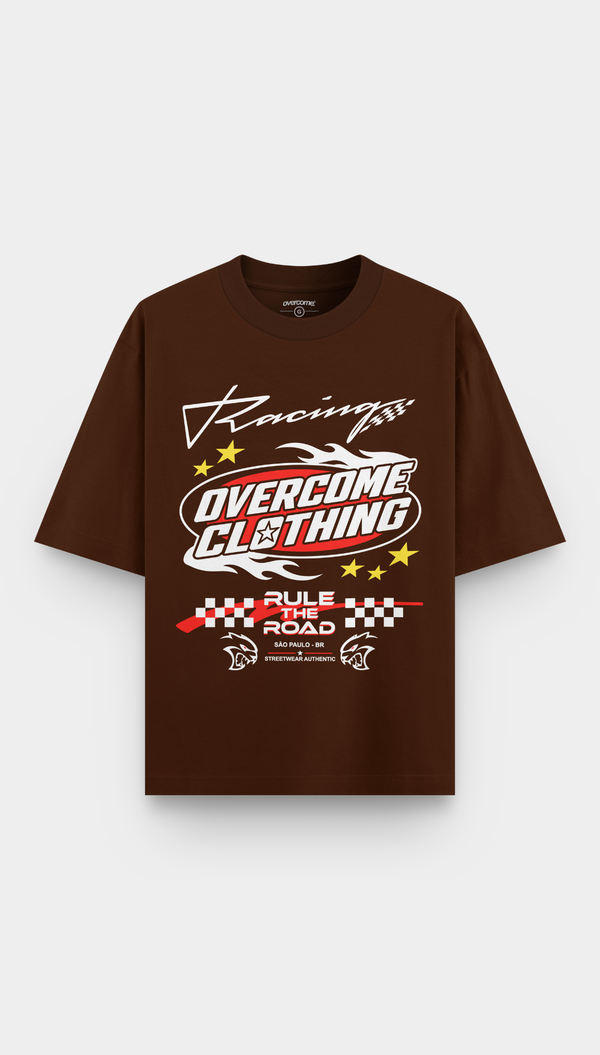 Camiseta Overcome Oversized Rule The Road Marrom-001