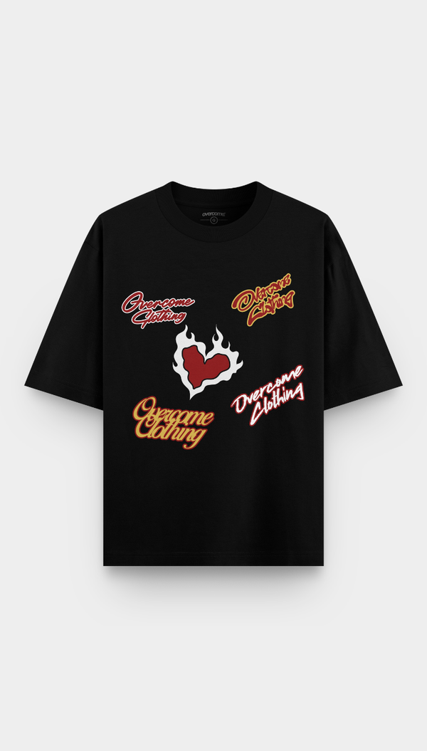 Camiseta Overcome Oversized Heart On Fire Preta-001