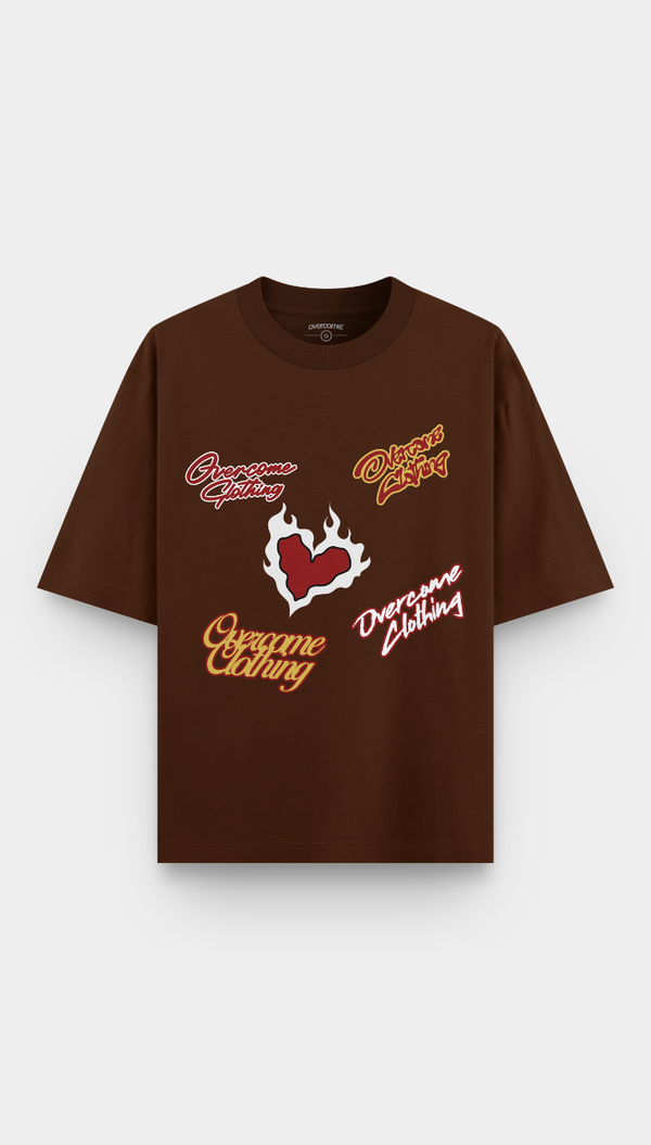 Camiseta Overcome Oversized Heart On Fire Marrom-001