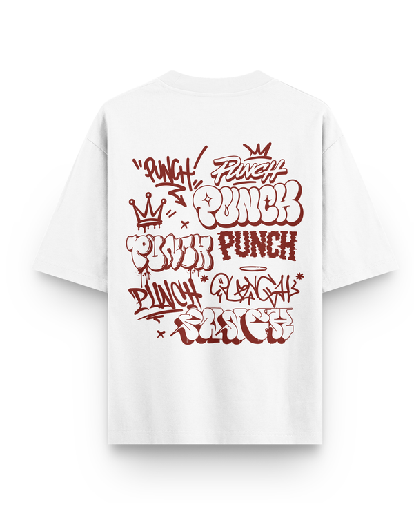 Camiseta Overcome x Punch Oversized Street Crown Off White/Vermelha-001