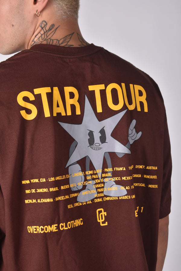Camiseta Overcome Oversized Star Tour Marrom