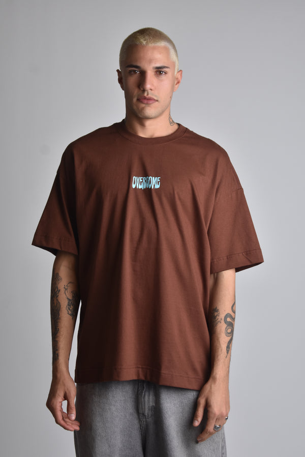 Camiseta Oversized Overcome Dripping Flower Marrom