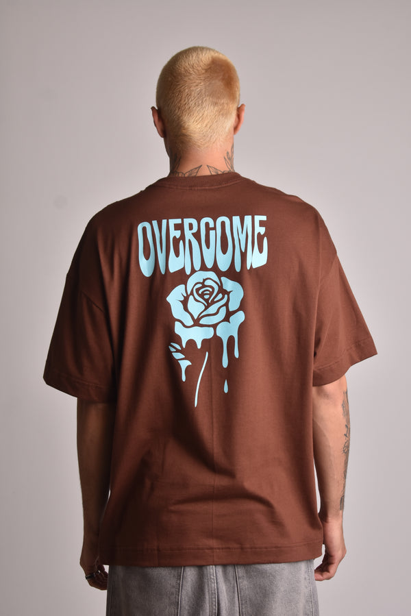 Camiseta Oversized Overcome Dripping Flower Marrom