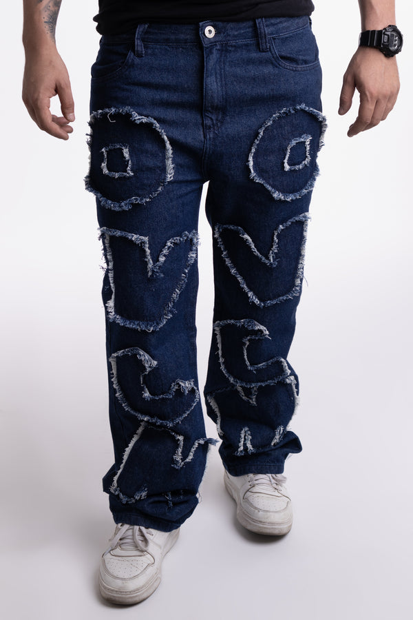 Calça Jeans Overcome Letters Azul Escuro