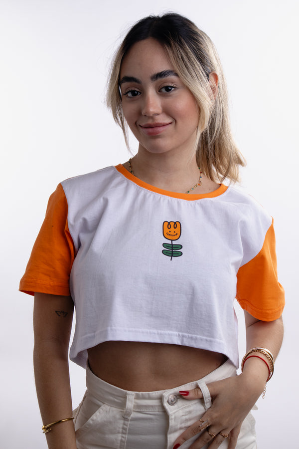 Cropped Overcome Tulip Branco/Laranja