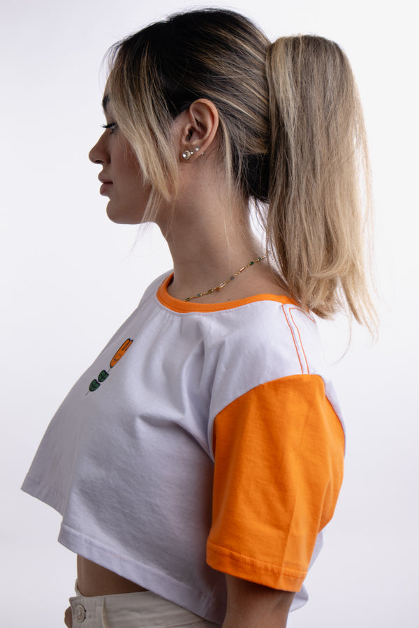 Cropped Overcome Tulip Branco/Laranja