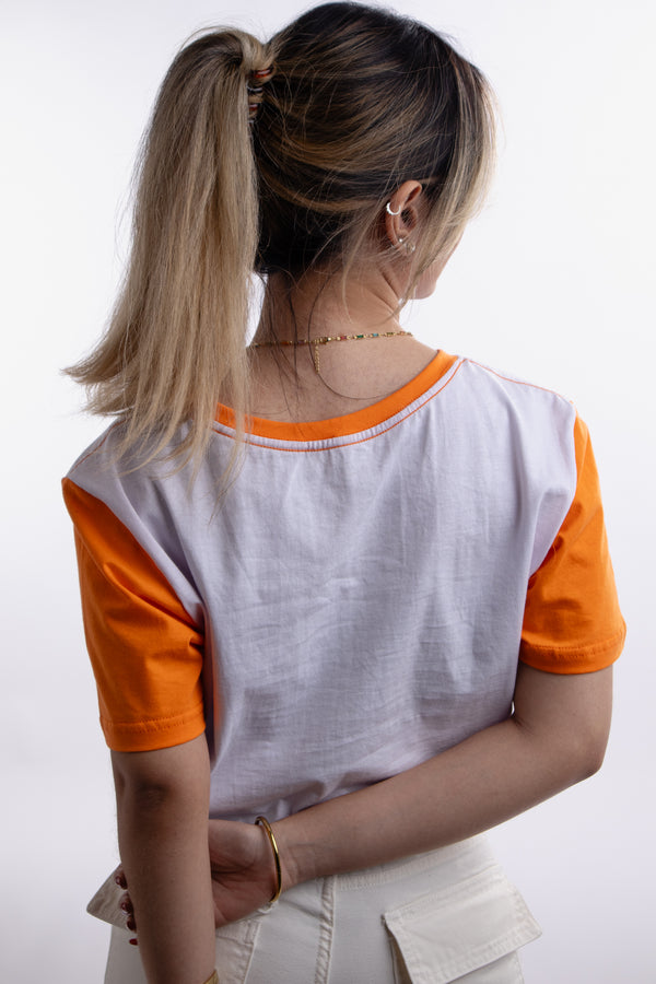 Cropped Overcome Tulip Branco/Laranja