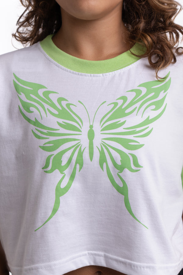 Cropped Overcome Oversized Butterfly Verde/Branco