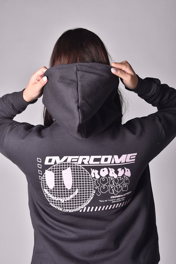 Moletom Overcome Canguru Domination Smile Cinza Chumbo