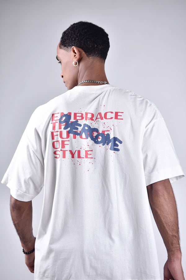 Camiseta Oversized Overcome Embrace The Future Off White