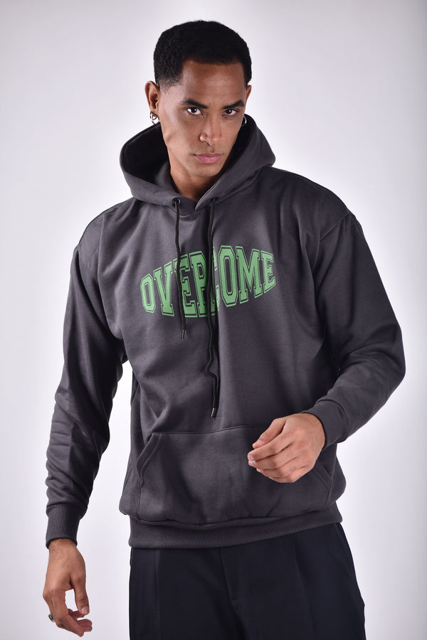 Moletom Overcome Canguru "College" Cinza Chumbo/Verde