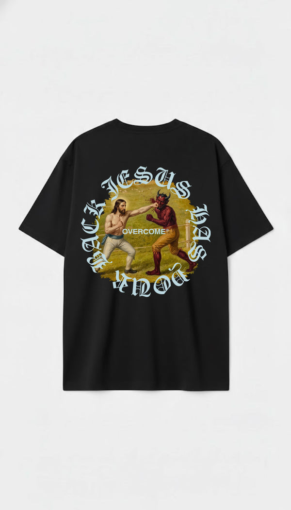 Camiseta Oversized Overcome Jesus Preta-001