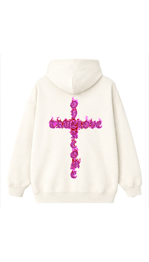 Moletom Canguru Overcome  Fire Cross Off White/Pink-001
