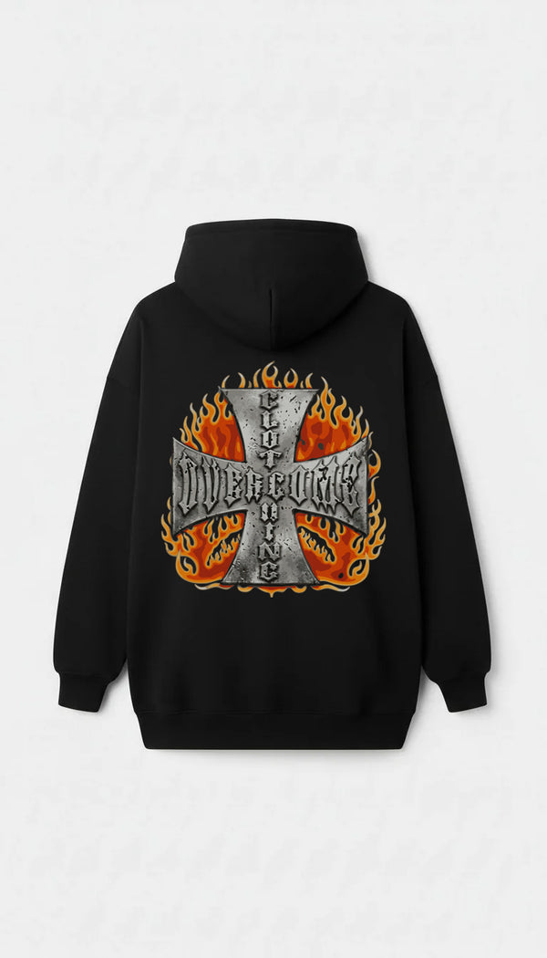 Moletom Overcome Canguru Iron Faith Fire Preto-001