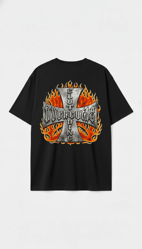 Camiseta Overcome Oversized Iron Faith Fire Preta-001