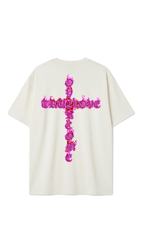 Camiseta Oversized Overcome Fire Cross Off White/Pink-001