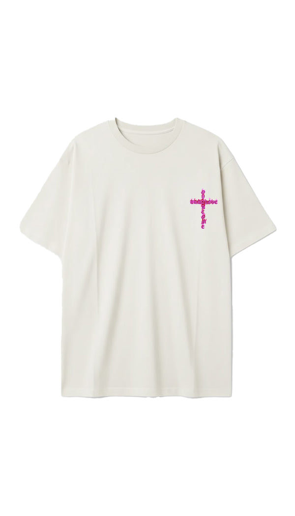 Camiseta Oversized Overcome Fire Cross Off White/Pink-001