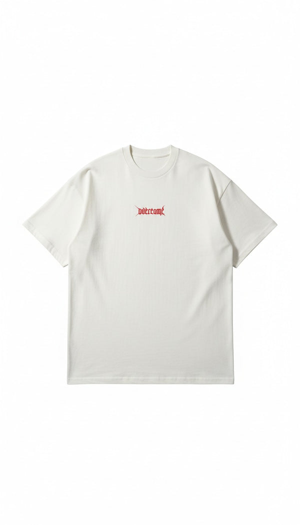 Camiseta Oversized Overcome Mini Famous Off White/Vermelha-001