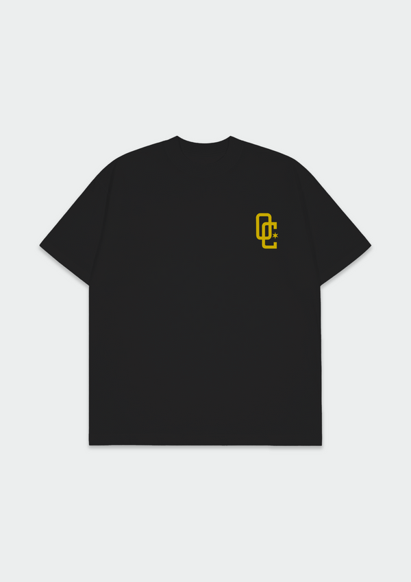Camiseta Oversized Overcome Big Script Preta/Amarela-001