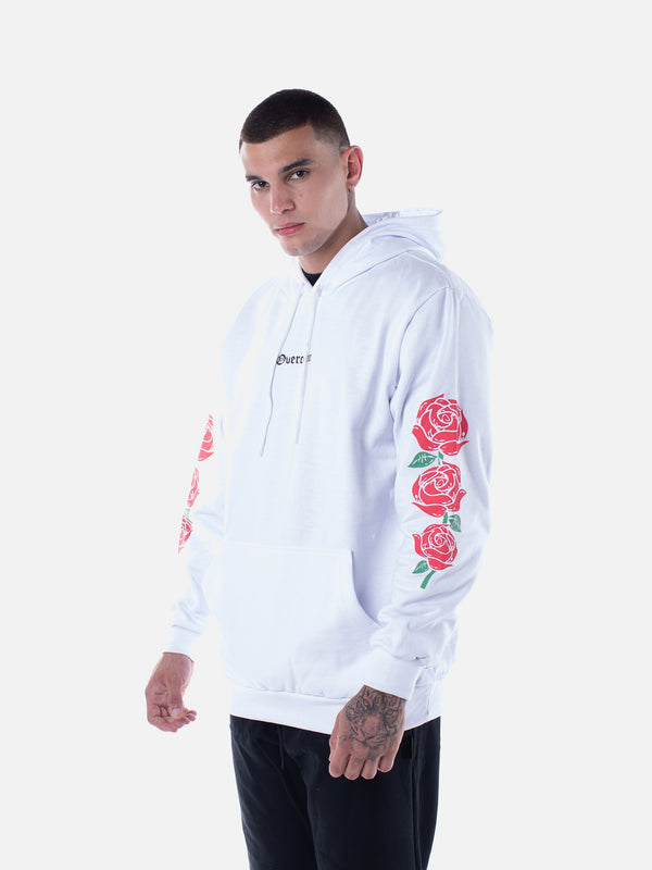Moletom Overcome Canguru "Script Roses" Branco