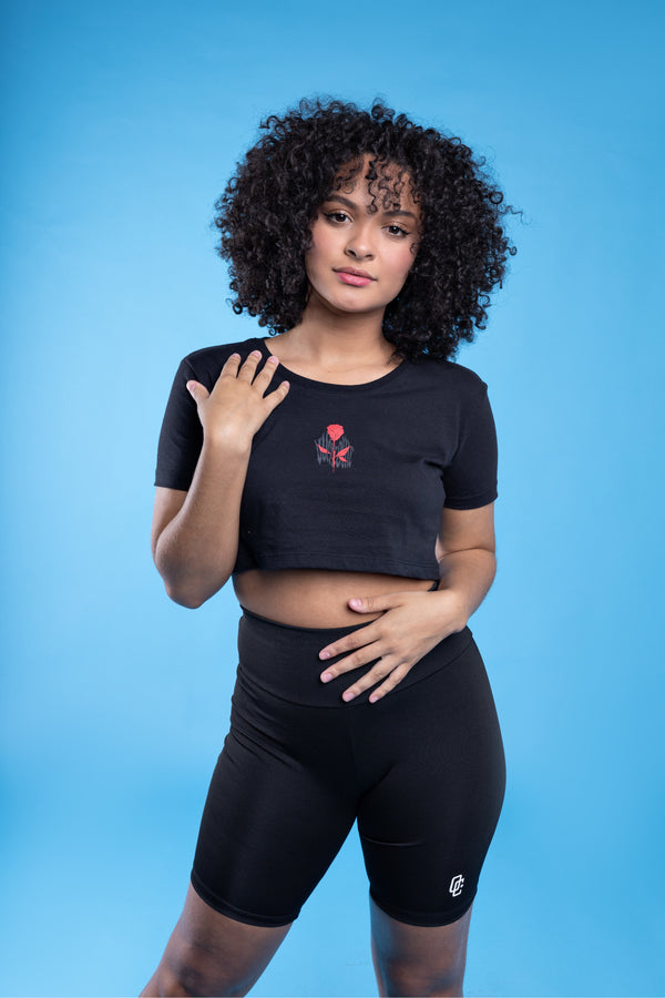 Cropped Overcome Gothic Rose Preto