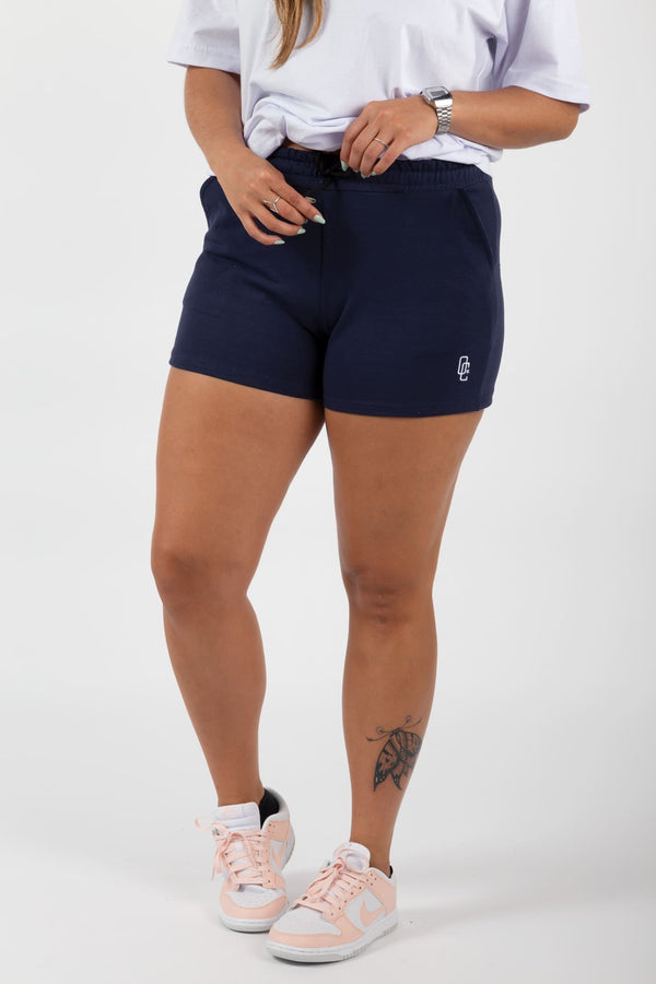 Shorts Overcome Feminino Moletom Logo Azul Marinho