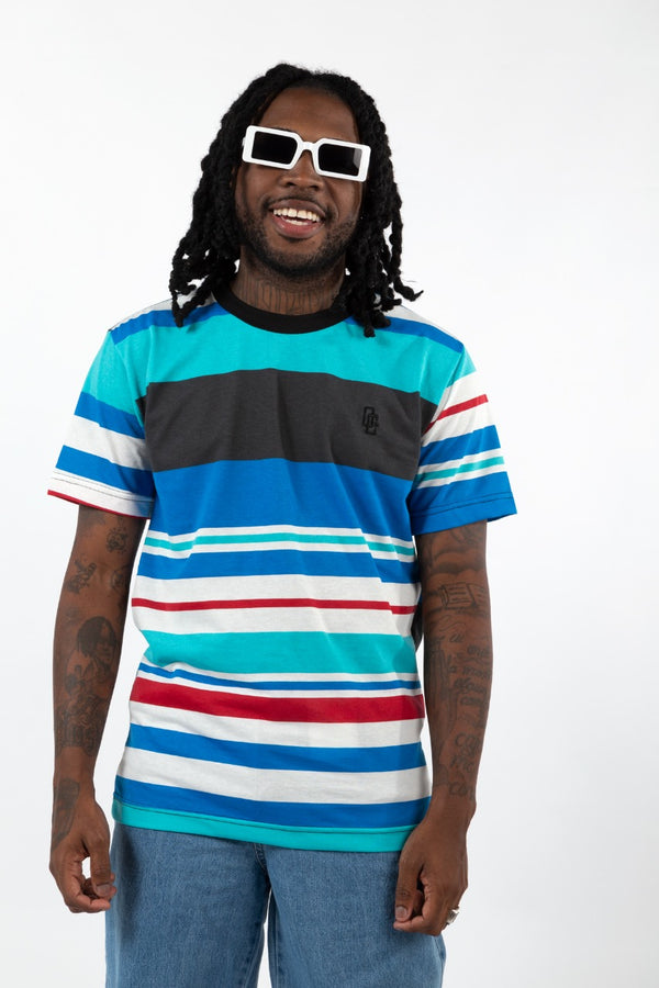 Camiseta Overcome Logo Listrada Bordô/Azul Marinho/Tiffany