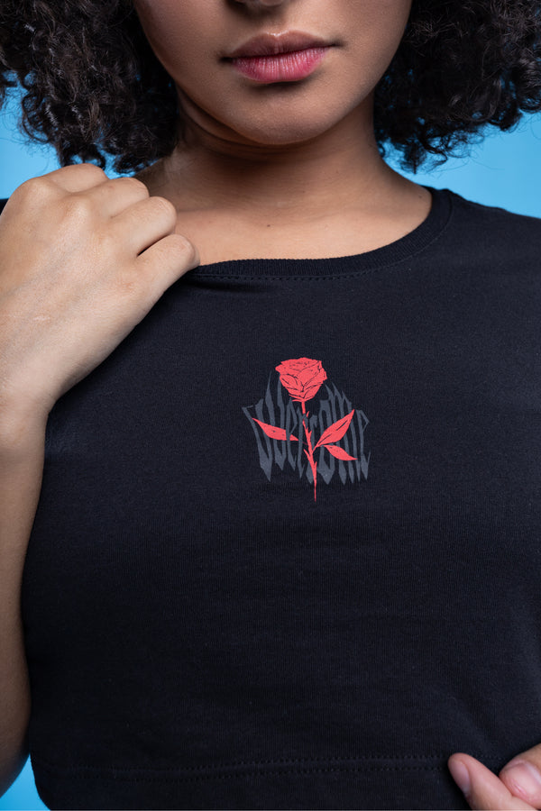 Cropped Overcome Gothic Rose Preto